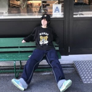 shun 스티치 진청 생지 와이드 데님 팬츠